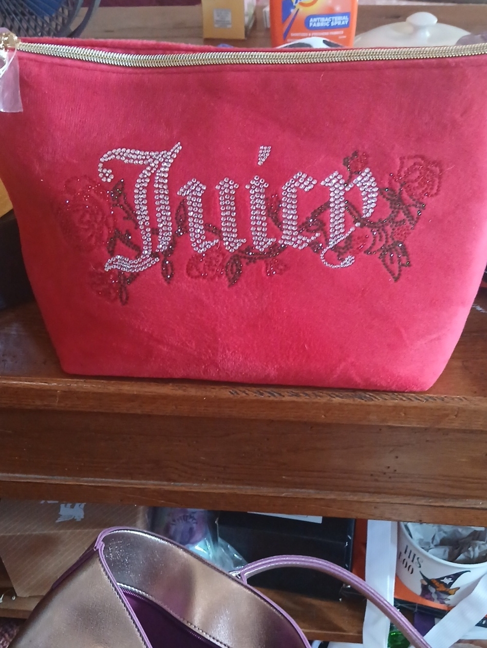 Juicy Couture Red Rhinestone Embellished Cosmetic Pouch